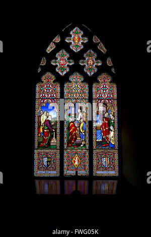 Stained-glass window in St Giles church on the estate of Calke Abbey, near Ticknall, Derbyshire, England, United Kingdom. Stock Photo