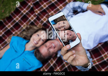 Couple taking a selfie from mobile phone Stock Photo