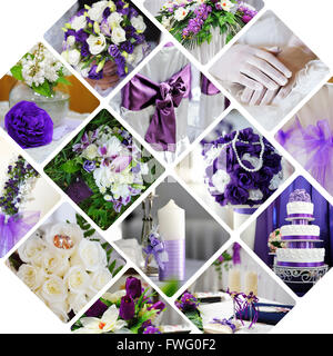 Collage of wedding photos in purple style Stock Photo