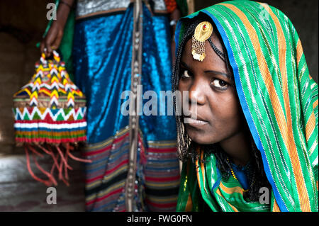 Young woman belonging to the Afar tribe. Once married, she will be her husband third wife in a polygamous marriage ( Ethiopia) Stock Photo
