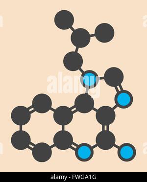 Imiquimod topical skin cancer drug molecule Stylized skeletal formula (chemical structure) Atoms are shown as color-coded Stock Photo