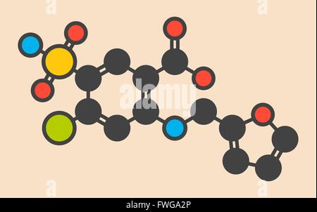 Furosemide diuretic drug molecule Medically used to treat hypertension Also used as masking agent in sports doping Stylized Stock Photo