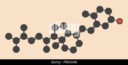Ergocalciferol (vitamin D2) molecule Stylized skeletal formula (chemical structure) Atoms are shown as color-coded circles: Stock Photo