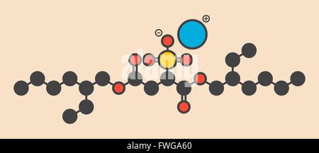 Docusate sodium (dioctyl sodium sulfosuccinate) stool softener drug molecule (laxative) Stylized skeletal formula (chemical Stock Photo