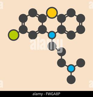 Chlorpromazine (CPZ) antipsychotic drug molecule Used to treat schizophrenia Stylized skeletal formula (chemical structure) Stock Photo