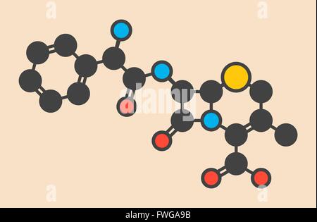 Cefalexin antibiotic drug molecule (cephalosporin first generation) Stylized skeletal formula (chemical structure) Atoms are Stock Photo