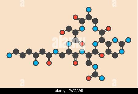 Capreomycin antibiotic drug molecule Stylized skeletal formula (chemical structure) Atoms are shown as color-coded circles: Stock Photo