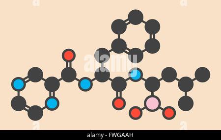 Bortezomib cancer drug (proteasome inhibitor) molecule Stylized skeletal formula (chemical structure) Atoms are shown as Stock Photo