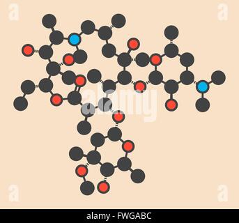 Azithromycin antibiotic drug (macrolide class) molecule Stylized skeletal formula (chemical structure) Atoms are shown as Stock Photo