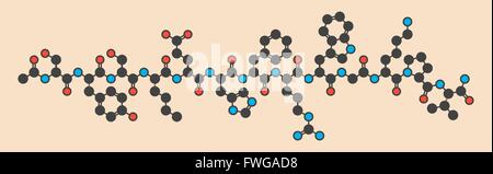 Afamelanotide (melanotan-1) photoprotective drug molecule Stylized skeletal formula (chemical structure) Atoms are shown as Stock Photo