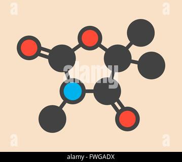 Trimethadione anticonvulsant drug molecule Used in treatment of seizures Stylized skeletal formula (chemical structure) Atoms Stock Photo