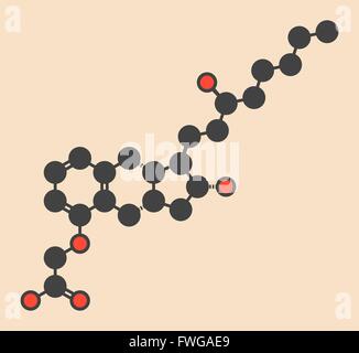 Treprostinil pulmonary arterial hypertension drug molecule Synthetic analog of prostacyclin (PGI2) Stylized skeletal formula Stock Photo