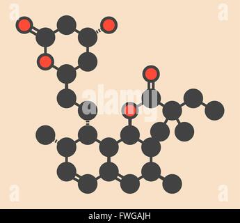 Simvastatin cholesterol lowering drug (statin class) molecule Stylized skeletal formula (chemical structure) Atoms are shown as Stock Photo