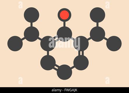 Propofol anesthetic drug molecule Stylized skeletal formula (chemical structure) Atoms are shown as color-coded circles: Stock Photo