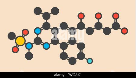 Rosuvastatin cholesterol lowering drug (statin class) molecule Stylized skeletal formula (chemical structure) Atoms are shown Stock Photo