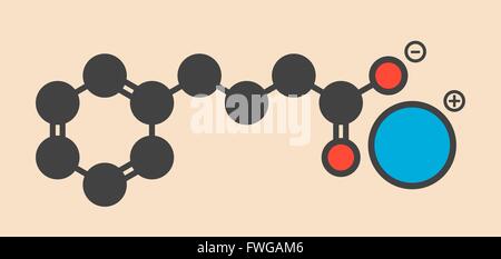 Sodium phenylbutyrate urea cycle disorders drug molecule Also acts as histone acetylase (HDAc) inhibitor and chemical chaperone Stock Photo