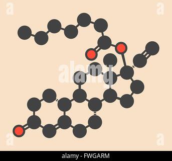 Norethisterone enanthate (norethindrone aenanthate) injectable contraceptive drug molecule Stylized skeletal formula (chemical Stock Photo