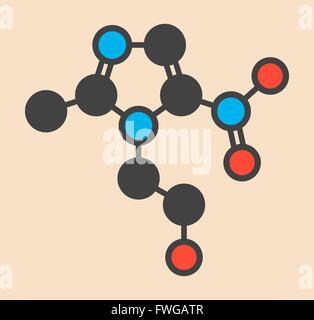 Metronidazole antibiotic drug (nitroimidazole class) molecule Stylized skeletal formula (chemical structure) Atoms are shown as Stock Photo