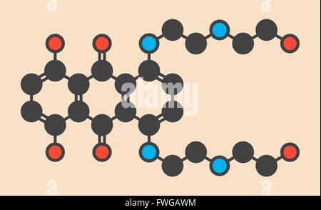 Mitoxantrone cancer drug molecule (type II topoisomerase inhibitor) Stylized skeletal formula (chemical structure) Atoms are Stock Photo