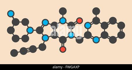 Linagliptin diabetes drug molecule (dipeptidyl peptidase 4 or DPP4 inhibitor) Stylized skeletal formula (chemical structure) Stock Photo