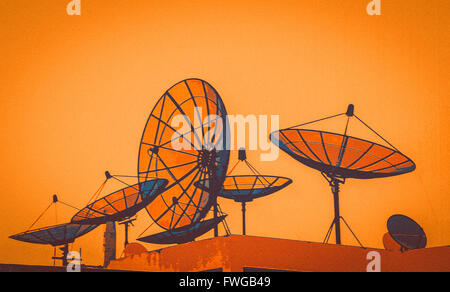 Poster illustration art the satellite dish on the roof Stock Photo