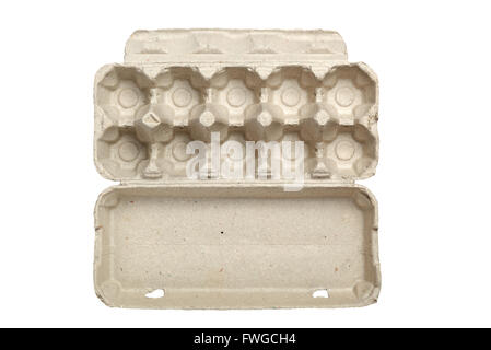 Empty egg carton isolated on white background Stock Photo