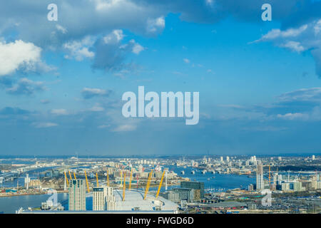 London, United Kingdom - March 31, 2016: View at London O2 Arena, North Greenwich, Thames Barriers, various residential building Stock Photo