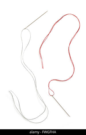 needle and thread isolated on white background Stock Photo