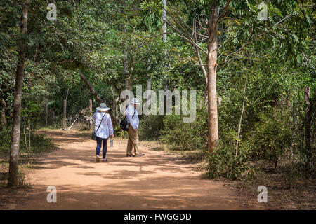People walking to the Matrimandir, at Auroville, an experimental township in Viluppuram district in the state of Tamil Nadu Stock Photo