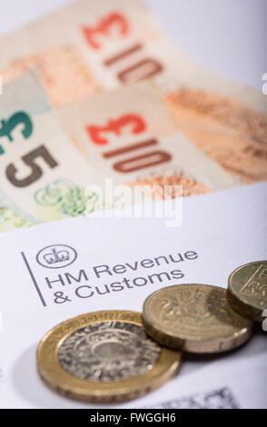 Inland Revenue tax letter with money Stock Photo