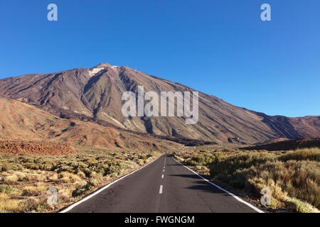 Road through Caldera de las Canadas, Pico del Teide, National Park Teide, UNESCO, Tenerife, Canary Islands, Spain Stock Photo