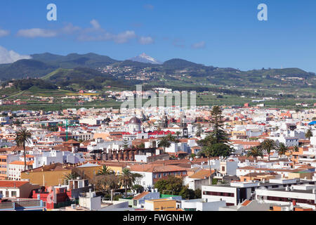 View over San Cristobal de La Laguna to Pico del Teide, UNESCO World Cultural Heritage, Tenerife, Canary Islands, Spain, Europe Stock Photo