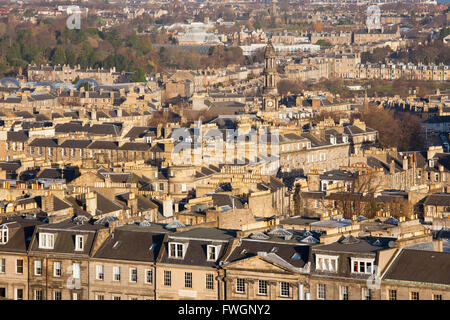 View over New Town rooftops from Calton Hill, Edinburgh, City of Edinburgh, Scotland, United Kingdom, Europe