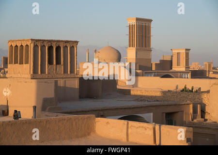 Old City skyline with bagdirs windtowers, Yazd, Iran, Western Asia Stock Photo