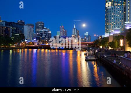 City Skyline from Southbank Promenade, Melbourne, Victoria, Australia, Oceania Stock Photo