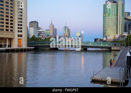 City Skyline from Southbank Promenade, Melbourne, Victoria, Australia, Oceania Stock Photo