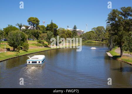 River Torrens and 'Popeye' boat from Foot Bridge, Adelaide, South Australia, Oceania Stock Photo