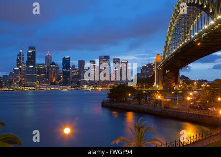 Opera House and Harbour Bridge from North Sydney, Sydney, New South Wales, Australia, Oceania Stock Photo