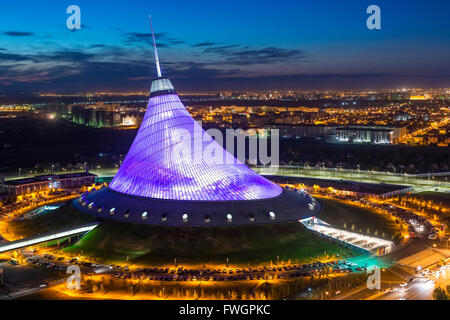 Night view over Khan Shatyr entertainment center, Astana, Kazakhstan, Central Asia Stock Photo