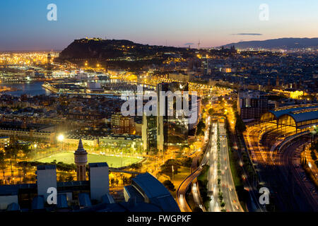 Elevated dusk view over Barcelona city centre, Catalunya (Catalonia) (Cataluna), Spain, Europe Stock Photo