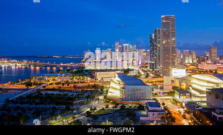 Elevated view over Biscayne Boulevard and the skyline of Miami, Florida, United States of America, North America Stock Photo