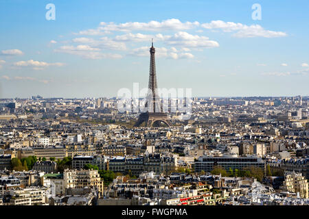 Elevated view over the city with the Eiffel Tower in the distance, Paris, France, Europe Stock Photo