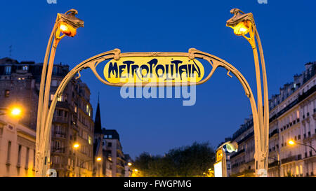 Art deco Metropolitain (subway) sign, Paris, France, Europe Stock Photo