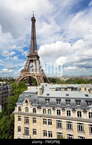 Elevated view over the city with the Eiffel Tower in the distance, Paris, France, Europe Stock Photo