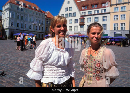 Women at town hall sqaure Raekoja Plats, Tallinn, Estonia, Europe Stock Photo