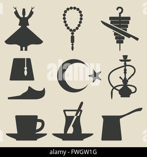 Turkish national icons set - vector illustration. eps 8 Stock Vector