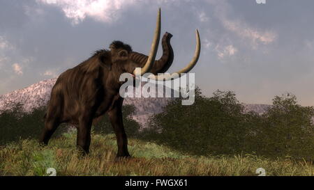 Mammoth walking in the nature by day - 3D render Stock Photo