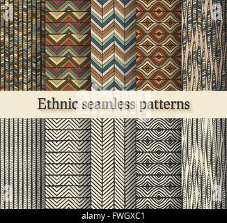 hand drawing ethnic seamless patterns set - vector illustration Stock Vector