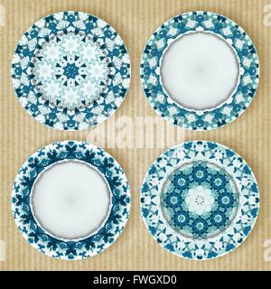 Plates with kaleidoscope pattern set retro background - vector illustration. eps 10 Stock Vector