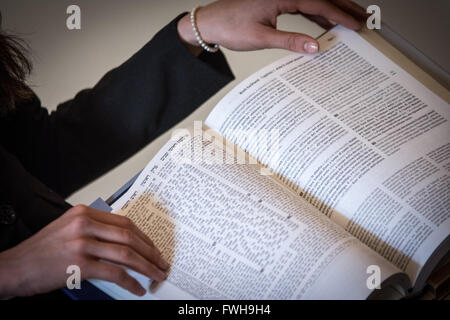 Rome, Italy. 05th Apr, 2016. Presentation of the first volume of the Talmud translated into Italian. The first copy of the translation in Italian of the Rosh Hashanah Treaty, the first volume of the Talmud, the fundamental text of Jewish tradition, was delivered to the President of the Republic Sergio Mattarella, at a presentation ceremony held at the Auditorium of Villa Farnesina, hosted by Accademia dei Lincei. © Andrea Ronchini/Pacific Press/Alamy Live News Stock Photo